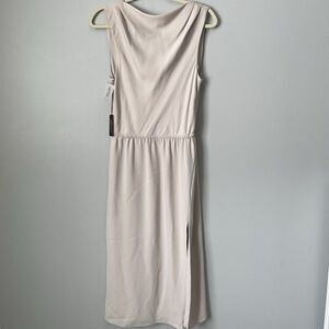Babaton Aritzia Cream Midi Dress Matte Pearl Boatneck Pleated Size 6 NWT